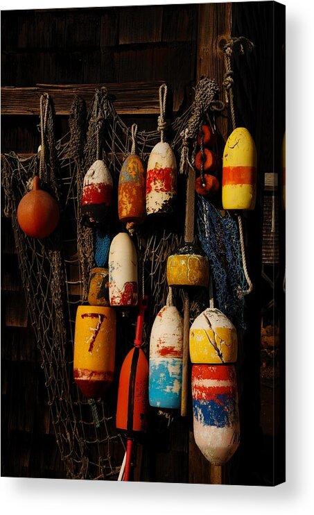 Rockport Acrylic Print featuring the photograph Buoys on Fishing Shack - Greeting Card by Mark Valentine