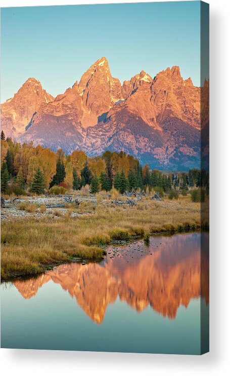 Grand Teton Acrylic Print featuring the photograph Cathedral Group Reflection by D Robert Franz