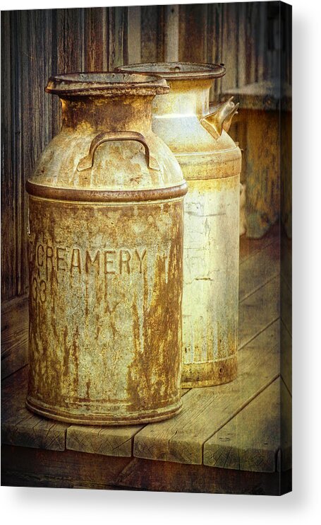 Art Acrylic Print featuring the photograph Creamery Cans in 1880 Town No 3098 by Randall Nyhof