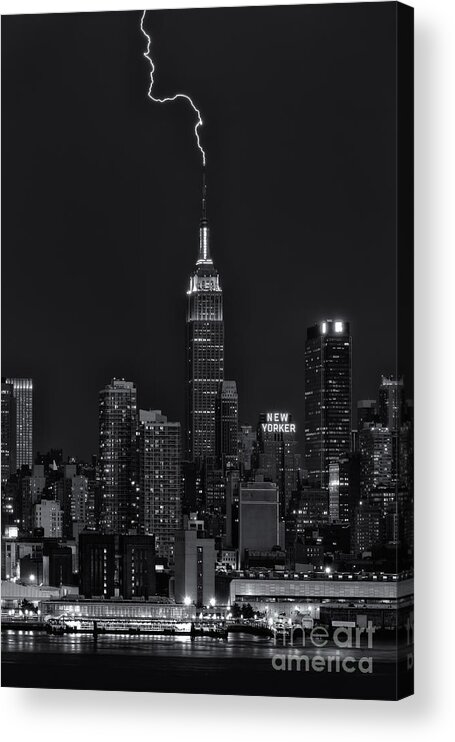 Clarence Holmes Acrylic Print featuring the photograph Empire State Building Lightning Strike II by Clarence Holmes