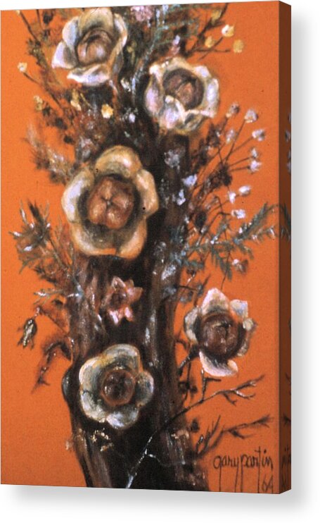 Tree Trunk Acrylic Print featuring the painting Flowers on Tree 1964 by Gary Partin