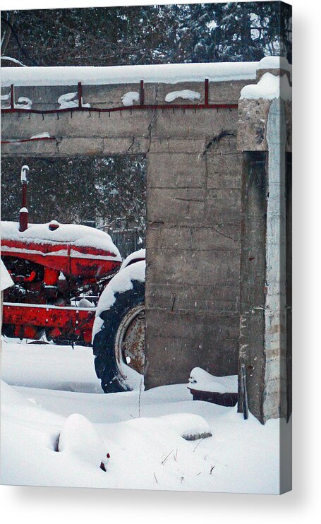 Hidden Red Tractor Acrylic Print featuring the photograph Hidden Red Tractor by Cyryn Fyrcyd