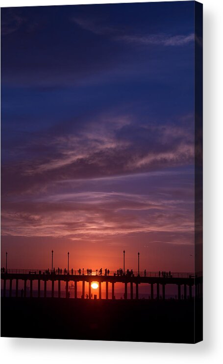 Sunset Acrylic Print featuring the photograph Huntington Beach Pier by Dina Calvarese
