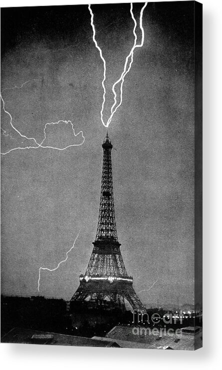 Science Acrylic Print featuring the photograph Lightning Strikes Eiffel Tower, 1902 by Science Source