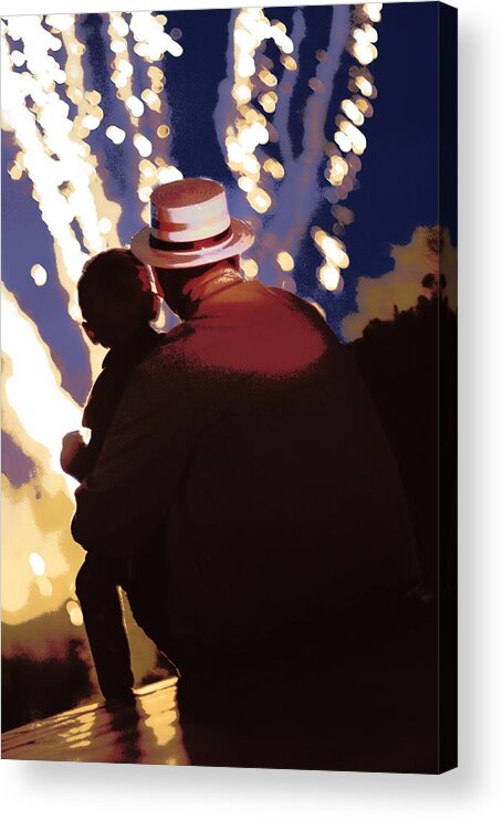 Fireworks Acrylic Print featuring the photograph Me and Papa - 4th of July by Angela Rath