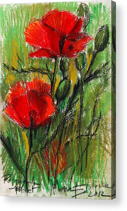 Morning Poppies Acrylic Print featuring the pastel Morning Poppies by Mona Edulesco