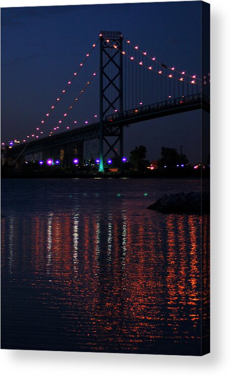 Detroit Acrylic Print featuring the photograph Night reflections-Detroit river by Wade Clark