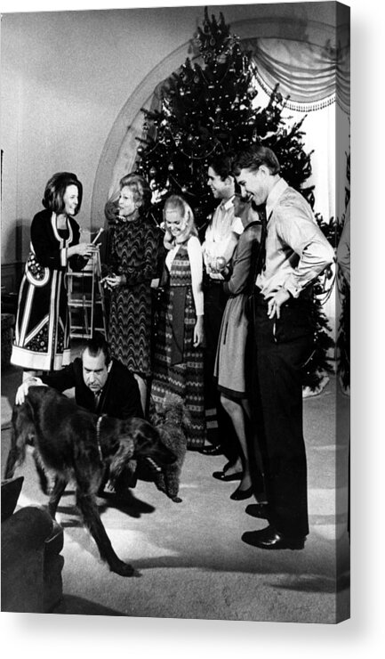 Dog Acrylic Print featuring the photograph President Richard Nixon And Family by Everett