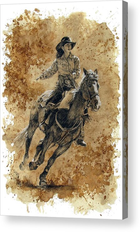 Cowboys Acrylic Print featuring the drawing Protecting the Mail by Debra Jones