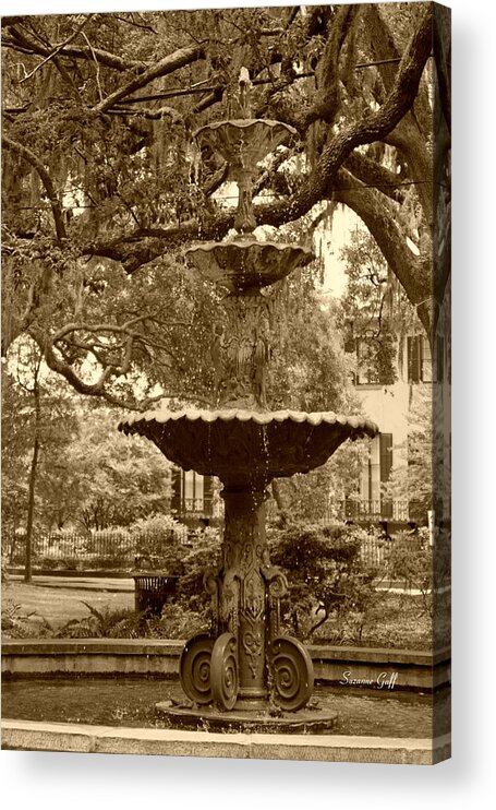 Sepia Acrylic Print featuring the photograph Southern Fountain II in sepia by Suzanne Gaff