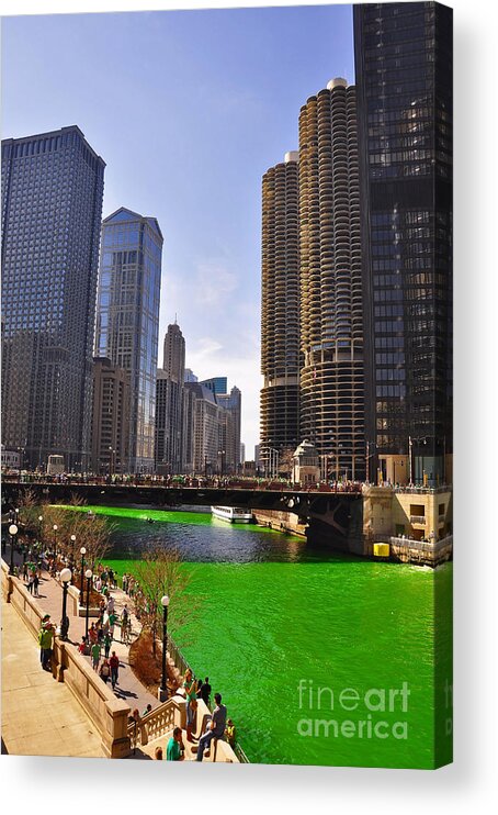Wrigley Tower Chicago Acrylic Print featuring the photograph St Patrick's Day Chicago by Dejan Jovanovic