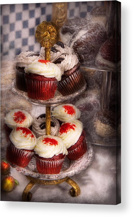 Red Acrylic Print featuring the photograph Sweet - Cupcake - How much is that cake in the window by Mike Savad