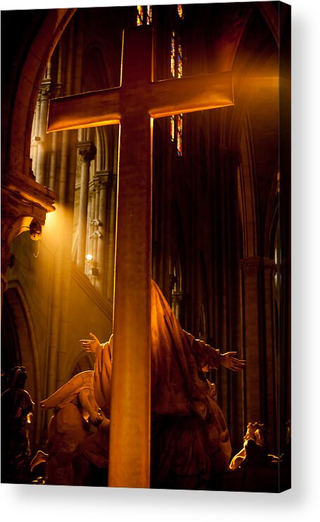 Notre Dame Acrylic Print featuring the photograph The Cross in Notre Dame by Anthony Doudt