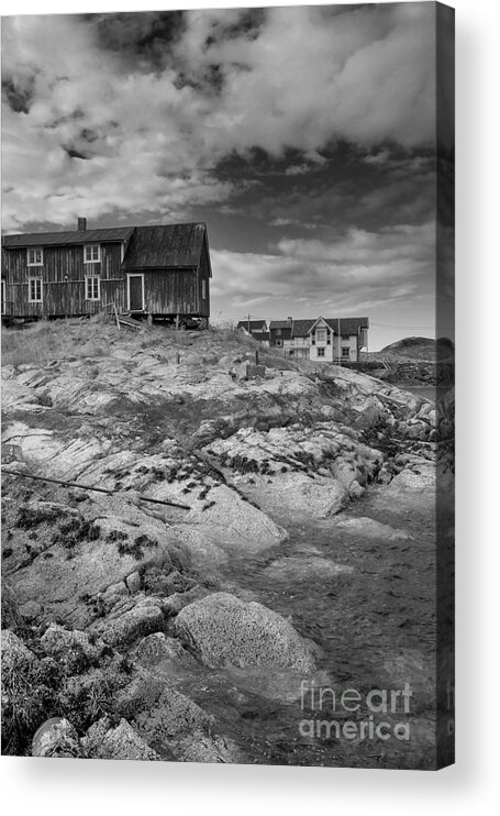 Norway Acrylic Print featuring the photograph The Old Fisherman's Hut bw by Heiko Koehrer-Wagner