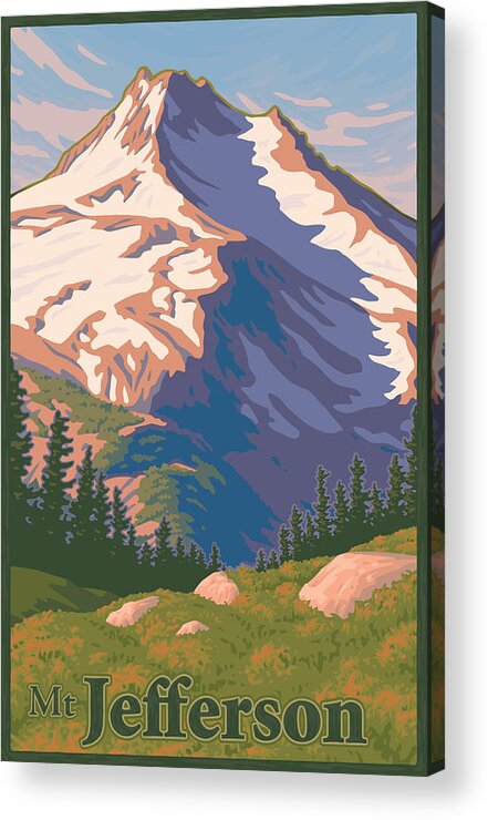 #faatoppicks Acrylic Print featuring the digital art Vintage Mount Jefferson Travel Poster by Mitch Frey