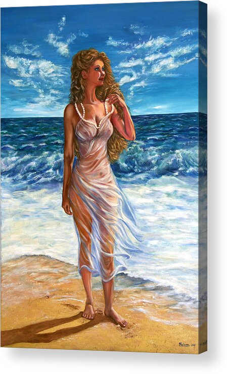 Girl Acrylic Print featuring the painting Waves by Yelena Rubin