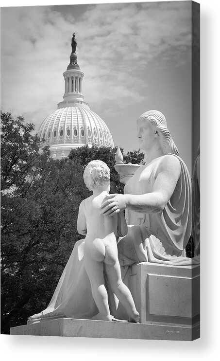 Black And White Acrylic Print featuring the photograph Woman-Child-Capitol by Frank Mari