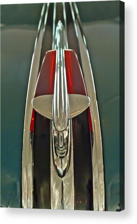 1948 Pontaic Streamliner Woody Wagon Acrylic Print featuring the photograph 1948 Pontiac Chief Hood Ornament by Jill Reger