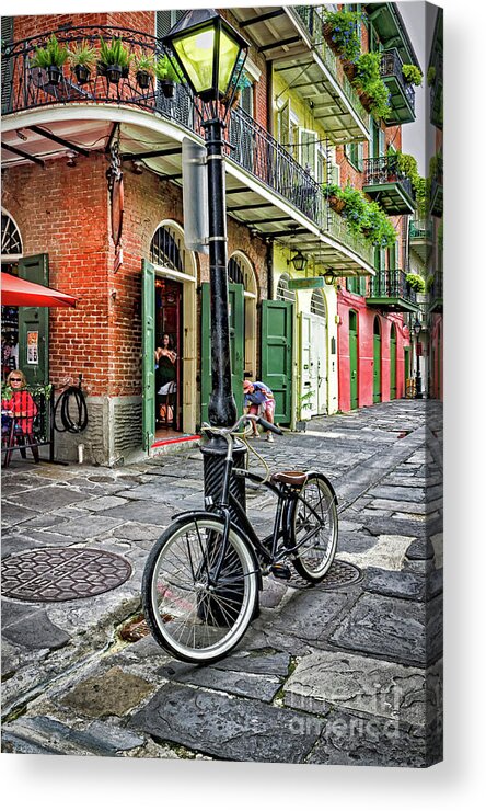 Bike Acrylic Print featuring the photograph Bike and Lamppost in Pirate's Alley by Kathleen K Parker