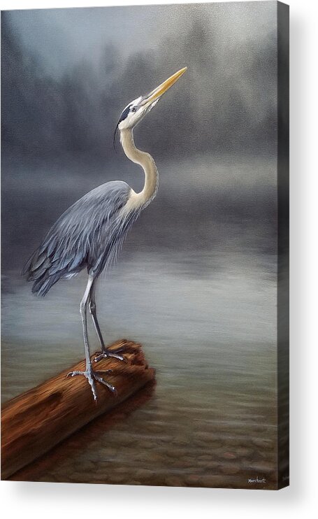 Oil Acrylic Print featuring the painting Blue Heron #1 by Linda Merchant