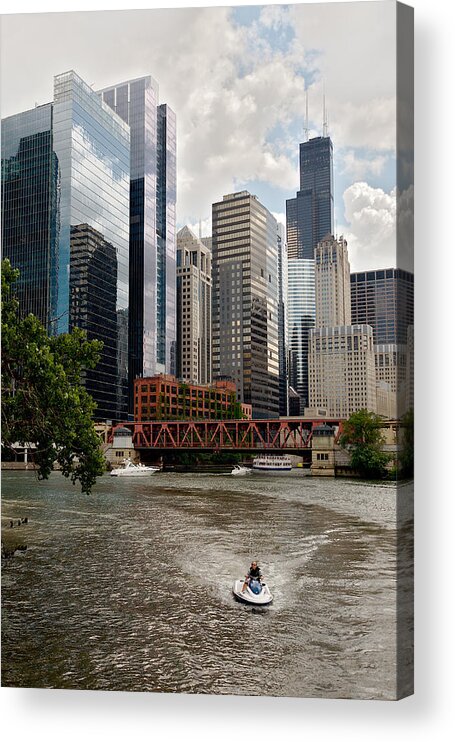 Lawrence Acrylic Print featuring the photograph Chicago River Jet Ski #1 by Lawrence Boothby
