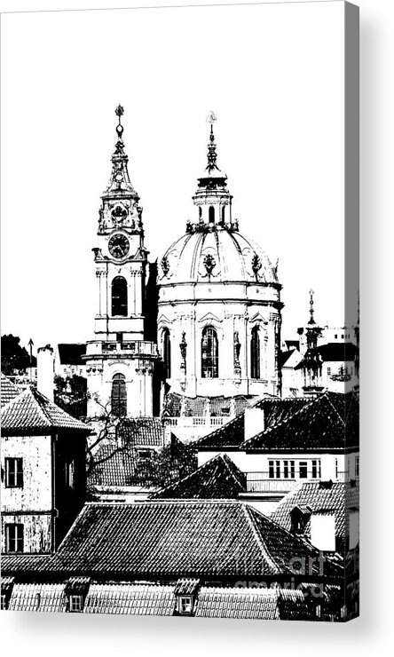 Prague Acrylic Print featuring the drawing Church of St Nikolas #1 by Michal Boubin