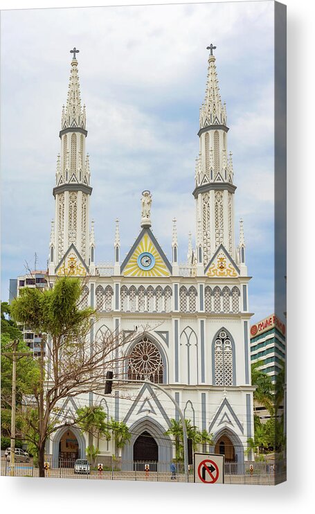 Carmen Acrylic Print featuring the photograph Facade of El Carmen church on Via Espania , El Cangrejo , Panama #1 by Marek Poplawski