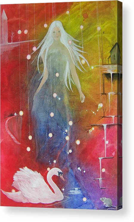 Girl Acrylic Print featuring the painting Kendra and the Swan by Jackie Mueller-Jones