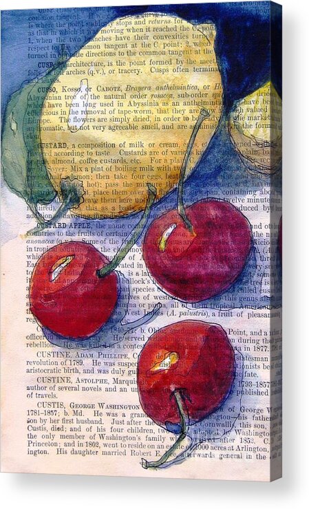Lemon Acrylic Print featuring the painting Lemon and Cherries 3 by Maria Hunt