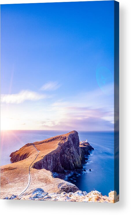 An T-eilean Sgitheanach Acrylic Print featuring the photograph Neist Point Lighthouse at dawn by Neil Alexander Photography