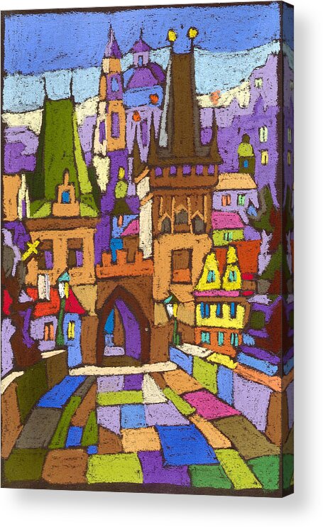 Pastel Acrylic Print featuring the painting Prague Charles Bridge 01 #1 by Yuriy Shevchuk