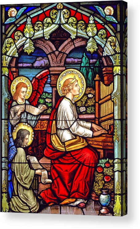 Stained Glass Acrylic Print featuring the glass art Saint Cecilia #1 by Munir Alawi