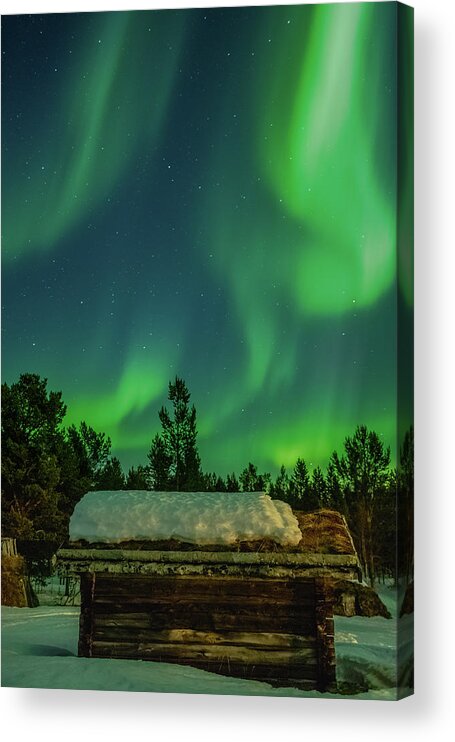Landscape Acrylic Print featuring the photograph Sapmi Hut Under the Northern Lights Karasjok Norway #1 by Adam Rainoff