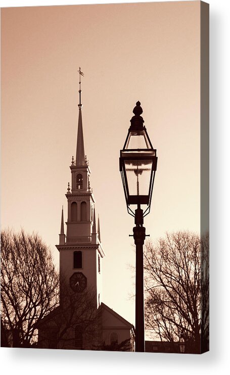 Trinity Church Acrylic Print featuring the photograph Trinity Church Newport with Lamp #1 by Nancy De Flon