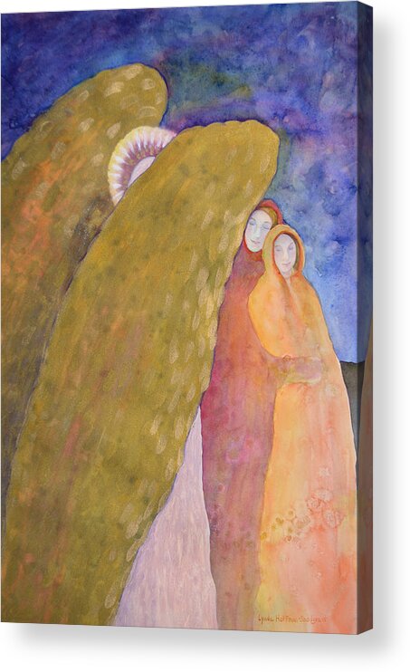 Angel Acrylic Print featuring the painting Under The Wing Of An Angel by Lynda Hoffman-Snodgrass