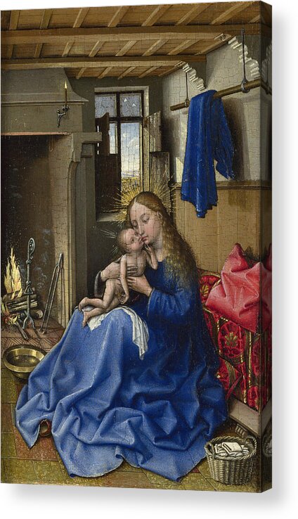 Blessed Virgin Mary Acrylic Print featuring the painting Virgin and Child in an Interior #1 by Robert Campin