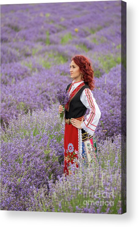 Bulgaria Acrylic Print featuring the photograph Bulgarian girl in a lavender field #15 by Nikolay Stoimenov