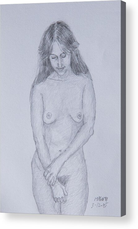 Nude Acrylic Print featuring the drawing Nude Study #173 by Masami Iida