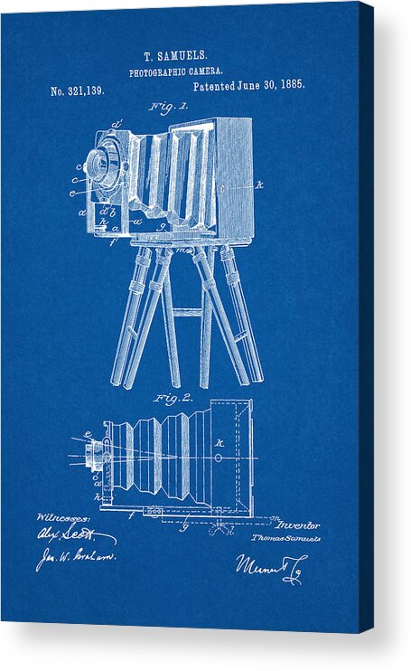 Patent Acrylic Print featuring the digital art 1885 Camera US Patent Invention Drawing - Blueprint by Todd Aaron