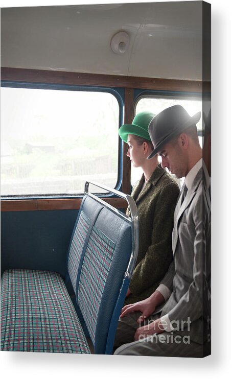 1940's Acrylic Print featuring the photograph 1940s Couple Sitting On A Vintage Bus by Lee Avison