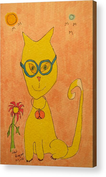 Hagood Acrylic Print featuring the painting Yellow Cat With Glasses by Lew Hagood