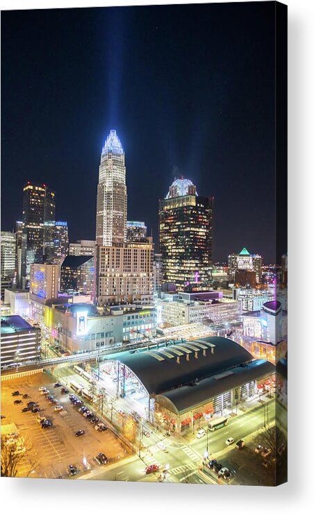 View Acrylic Print featuring the photograph Charlotte North Carolina Skyline View At Night From Roof Top Res #3 by Alex Grichenko