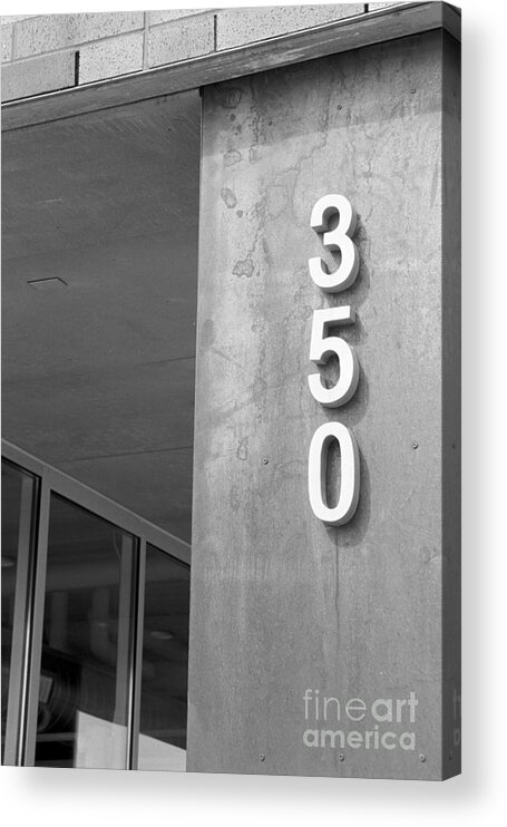 Black White Monochrome Street Film 350 Number Building Address Acrylic Print featuring the photograph 350 by Ken DePue