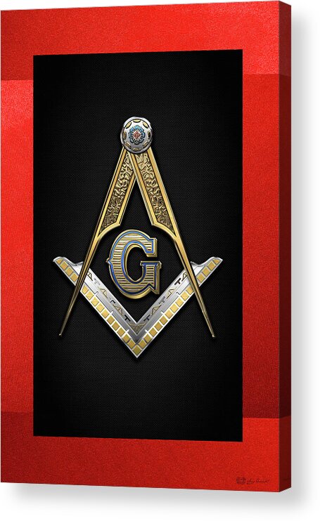'ancient Brotherhoods' Collection By Serge Averbukh Acrylic Print featuring the digital art 3rd Degree Mason - Master Mason Jewel on Red and Black Canvas by Serge Averbukh