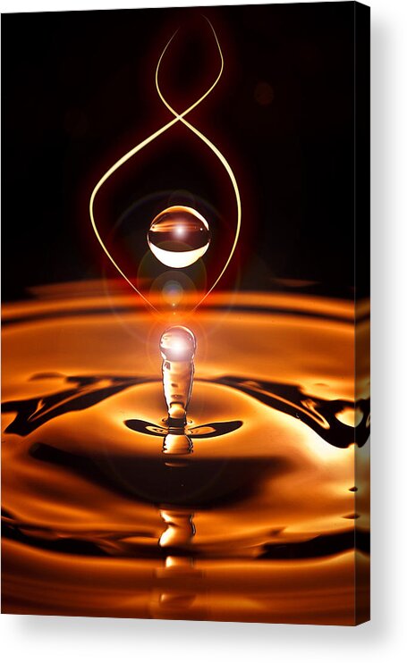 Water Drop Droplet Droplets Blue Orange Acrylic Print featuring the photograph A Drop of Light by Keith Allen