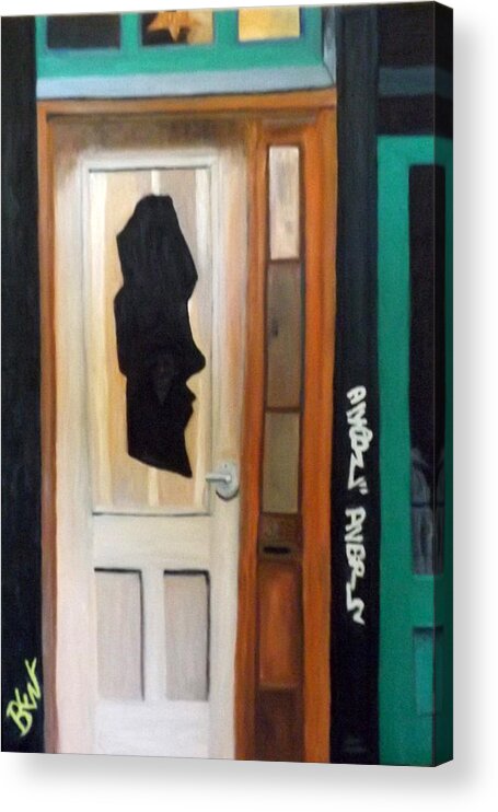 Green Acrylic Print featuring the painting A Face in the Door by Brent Harris