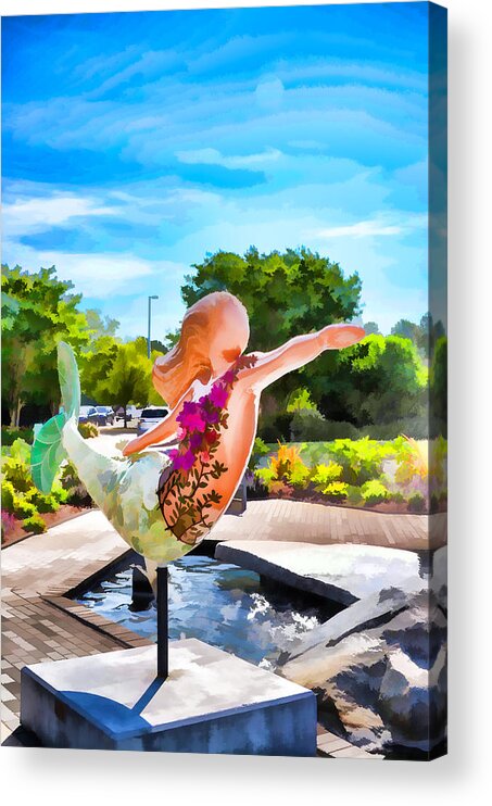 Mermaid Acrylic Print featuring the painting A Mermaid In A Norfolk Botanical Gardens 3 by Jeelan Clark