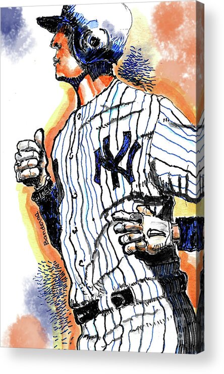 Baseball Acrylic Print featuring the painting A New York Yankee by Terry Banderas
