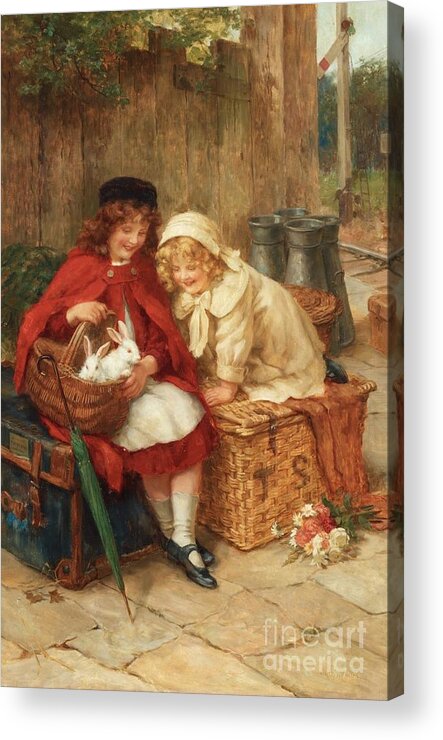 George Sheridan Knowles - A Peek In The Basket Acrylic Print featuring the painting A Peek in the Basket by MotionAge Designs
