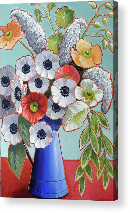 Contemporary Floral Acrylic Print featuring the painting A Pitcher of Anemones by Ande Hall